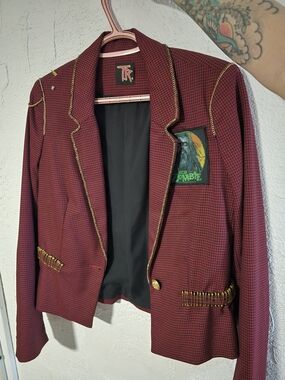 Women's Burgundy Rob Zombie Houndstooth Blazer Jacket